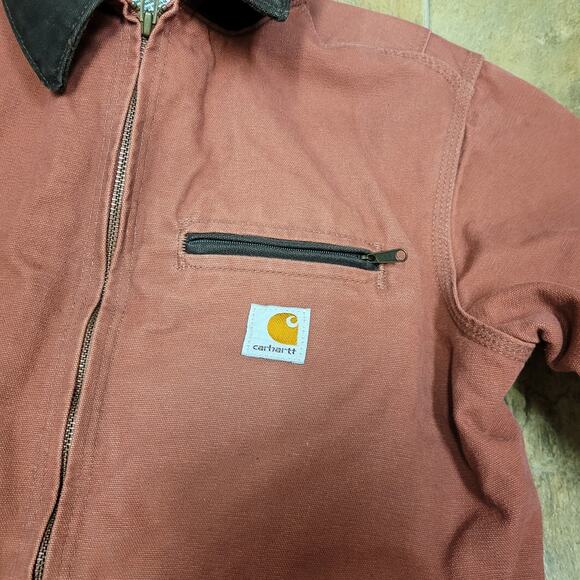 Vtg Carhartt Sherpa Lined Salmon Rose Pink Detroit Jacket Sz M Women W J097 VR8 - Picture 6 of 11